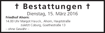 Anzeige von Bestattungen vom 15.03.2016 von MGO