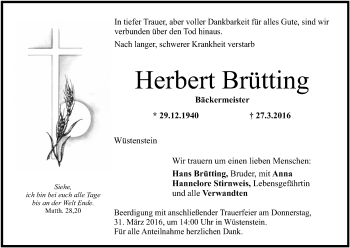 Anzeige von Herbert Brütting von MGO