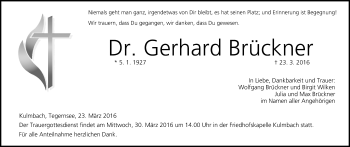 Anzeige von Gerhard Brückner von MGO