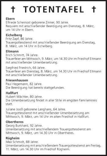 Anzeige von Totentafel vom 08.03.2016 von MGO