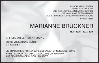 Anzeige von Marianne Brückner von MGO