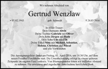 Anzeige von Gertrud Wenzlaw von MGO