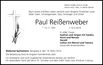 Anzeige von Paul Reißenweber von MGO
