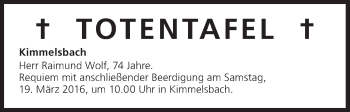 Anzeige von Totentafel vom 19.03.2016 von MGO