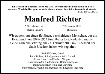 Anzeige von Manfred Richter von MGO