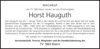 Anzeige von Horst Hauguth von MGO