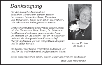 Anzeige von Anita Faltin von MGO