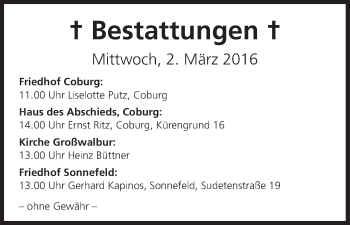 Anzeige von Bestattungen vom 02.03.2016 von MGO