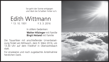 Anzeige von Edith Wittmann von MGO