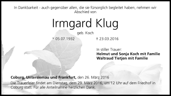 Anzeige von Irmgard Klug von MGO