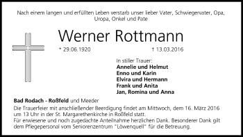 Anzeige von Werner Rottmann von MGO