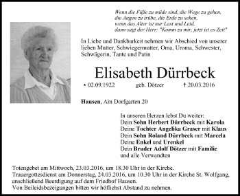 Anzeige von Elisabeth Dürrbeck von MGO