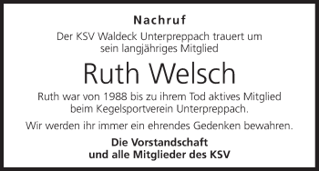 Anzeige von Ruth Welsch von MGO