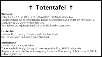 Anzeige von Totentafel vom 02.03.2016 von MGO