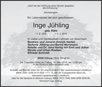 Anzeige von Inge Jühling von MGO