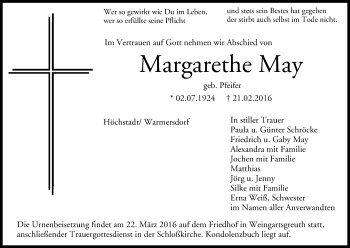 Anzeige von Margarethe May von MGO