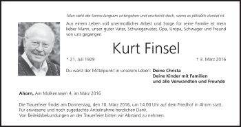 Anzeige von Kurt Finsel von MGO