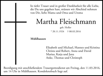 Anzeige von Martha Fleischmann von MGO