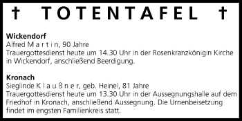 Anzeige von Totentafel vom 24.03.2016 von MGO