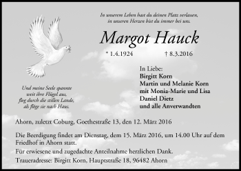 Anzeige von Margot Hauck von MGO