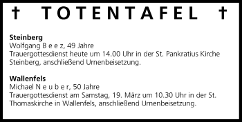 Anzeige von Totentafel vom 15.03.2016 von MGO