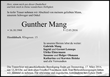 Anzeige von Gunther Mang von MGO