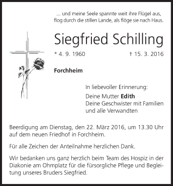 Anzeige von Siegfried Schilling von MGO