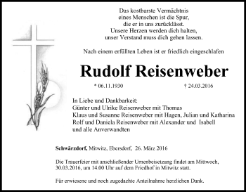 Anzeige von Rudolf Reisenweber von MGO
