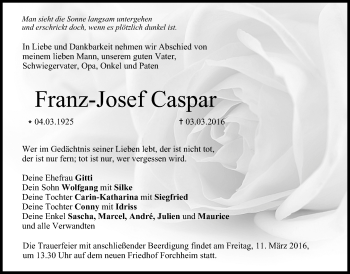 Anzeige von Franz-Josef Caspar von MGO