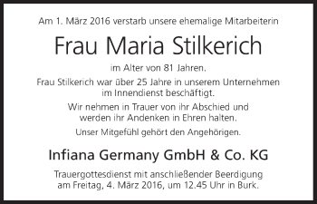 Anzeige von Maria Stilkerich von MGO