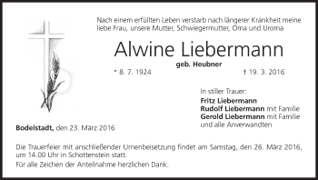 Anzeige von Alwine Liebermann von MGO
