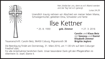 Anzeige von Ilse Kettner von MGO