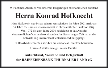 Anzeige von Konrad Hofknecht von MGO