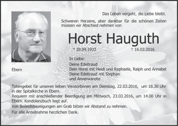 Anzeige von Horst Hauguth von MGO