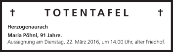 Anzeige von Totentafel vom 18.03.2016 von MGO