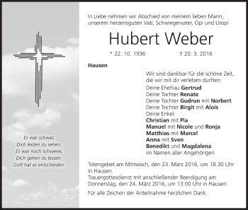 Anzeige von Hubert Weber von MGO