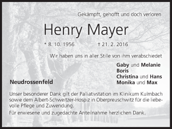 Anzeige von Henry Mayer von MGO