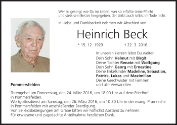 Anzeige von Heinrich Beck von MGO
