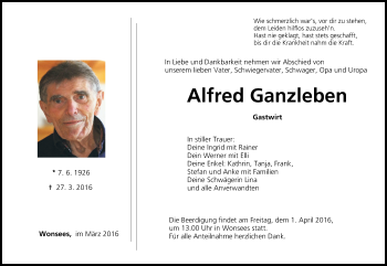 Anzeige von Alfred Ganzleben von MGO