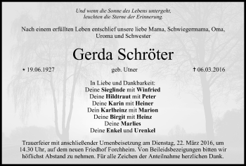 Anzeige von Gerda Schröter von MGO