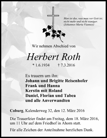 Anzeige von Herbert Roth von MGO