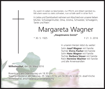 Anzeige von Margareta Wagner von MGO
