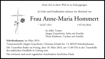 Anzeige von Anne-Maria Hommert von MGO