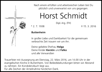 Anzeige von Horst Schmidt von MGO