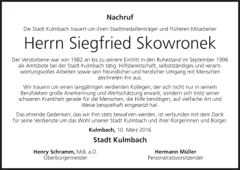Anzeige von Siegfried Skowronek von MGO