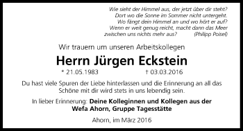Anzeige von Jürgen Eckstein von MGO