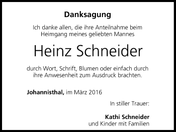 Anzeige von Heinz Schneider von MGO