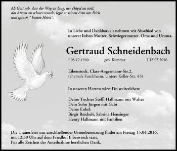 Anzeige von Gertraud Schneidenbach von MGO