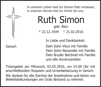 Anzeige von Ruth Simon von MGO