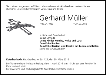 Anzeige von Gerhard Müller von MGO